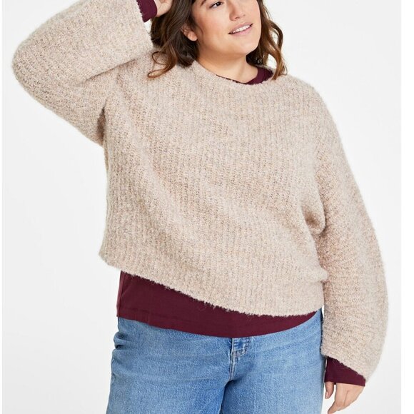 On 34th Cozy Beige Textured Knit Sweater Soft Wool Oversized Pullover Size 2X - Picture 1 of 6